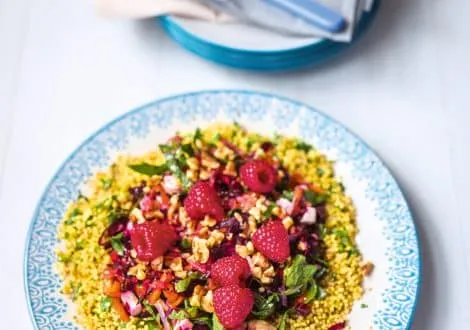 Beet Apple and Raspberry Salad with Herb Millet